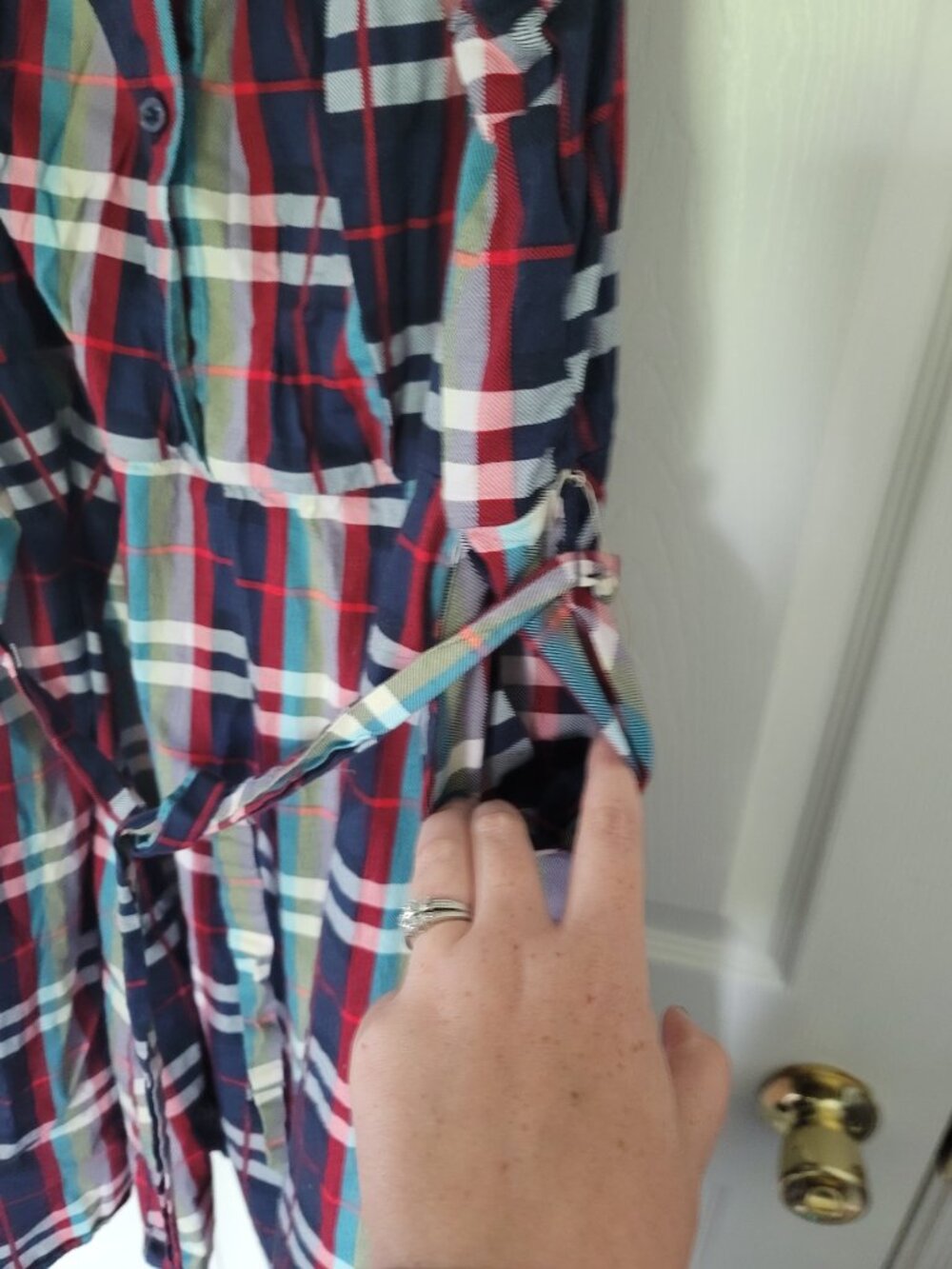 Womens red, blue, white plaid Torrid dress with waist tie and pockets - size 3 - Picture 2 of 4